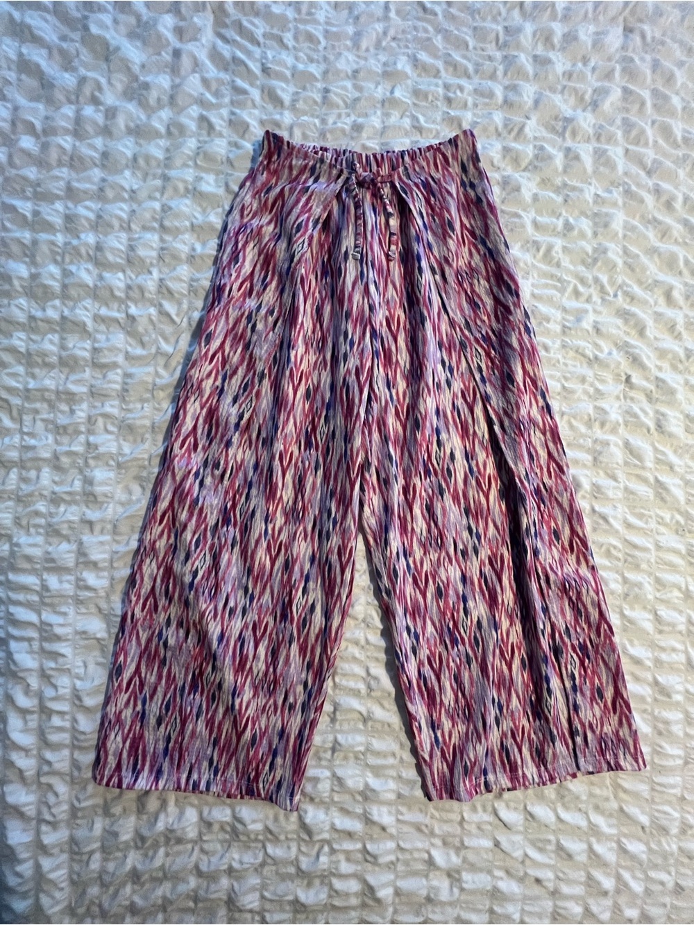 Zara Girls' Pink and Navy Ikat-Print Wide Leg Pants